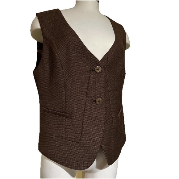Coldwater Creek Brown Tweed Vest Sz 10 M Button Up Academia Peplum Waistcoat - Picture 2 of 9